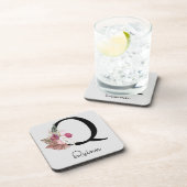 Mit Monogramm Erstkontakt Q Pink Boho Floral Getränkeuntersetzer (Rechte Seite)