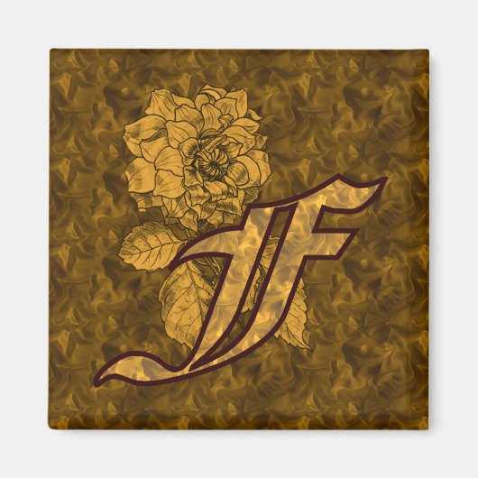 Mit Monogramm Erstmaliges F Gold Peony Magnet (Vorne)