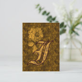 Mit Monogramm Erstplatine-I-Gold-Peony-Postkarte Postkarte (Stehend Vorderseite)