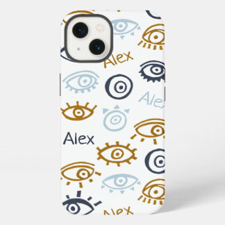 Mit Monogramm Evil Eye Muster | Name hinzufügen iPhone 13 Hülle