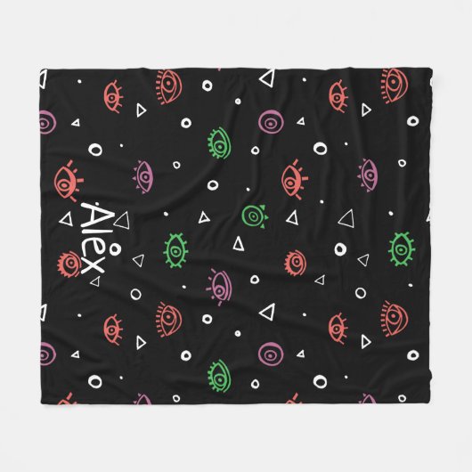 Mit Monogramm Evil Eye Muster Vorname hinzufügen Fleecedecke (Vorderseite (Horizontal))