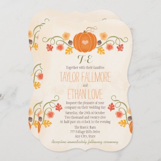 Mit Monogramm Fall-Kürbis-Hochzeits-Einladungen Einladung (Vorne/Hinten)