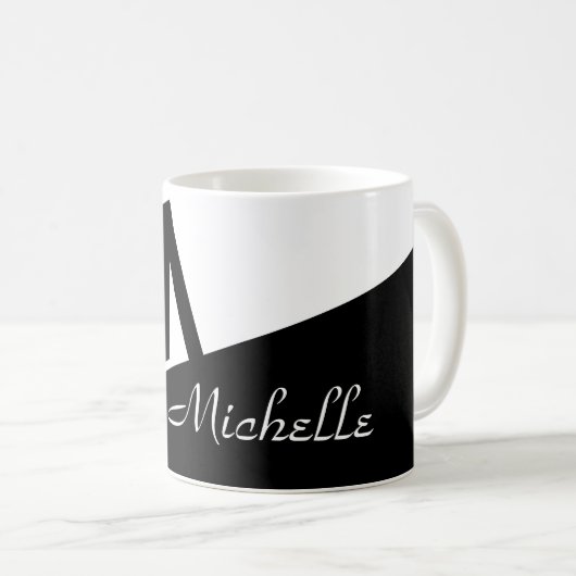 mit Monogramm Farbblock Schwarz/Weiß Kaffeetasse (VorderseiteRechts)