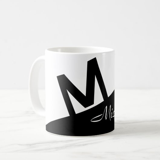 mit Monogramm Farbblock Schwarz/Weiß Kaffeetasse (Vorderseite Links)