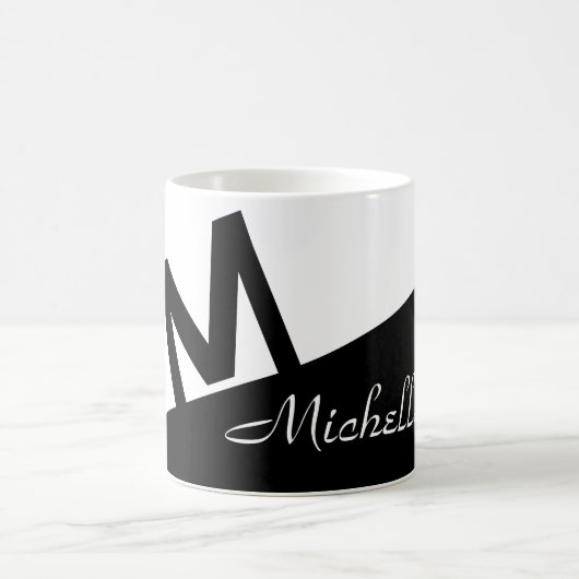 mit Monogramm Farbblock Schwarz/Weiß Kaffeetasse (Mittel)