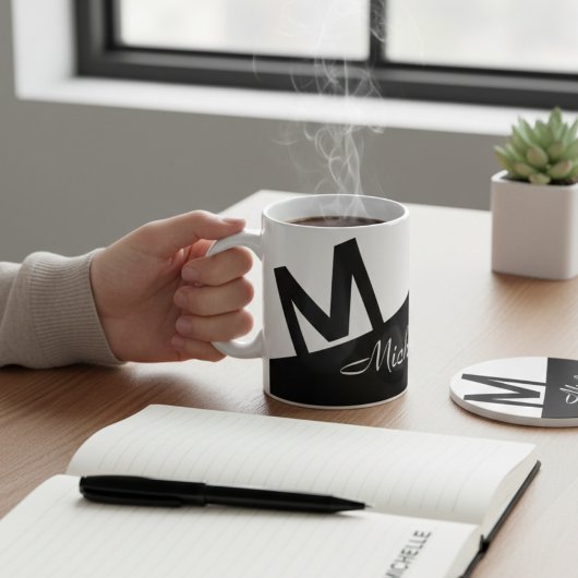 mit Monogramm Farbblock Schwarz/Weiß Kaffeetasse