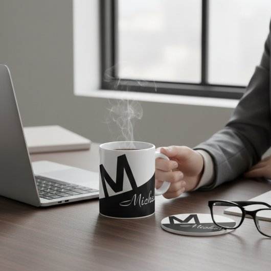 mit Monogramm Farbblock Schwarz/Weiß Kaffeetasse