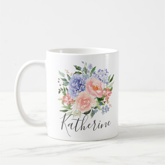 Mit Monogramm Farbe Blau Rosa Frühling Blüte Kaffeetasse (Links)