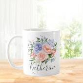 Mit Monogramm Farbe Blau Rosa Frühling Blüte Kaffeetasse