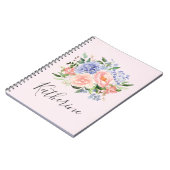 Mit Monogramm Farbe Blau Rosa Frühling Blüte Notizblock (Linke Seite)