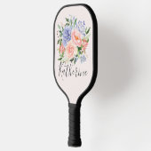 Mit Monogramm Farbe Blau Rosa Frühling Blüte Pickleball Schläger (Links)
