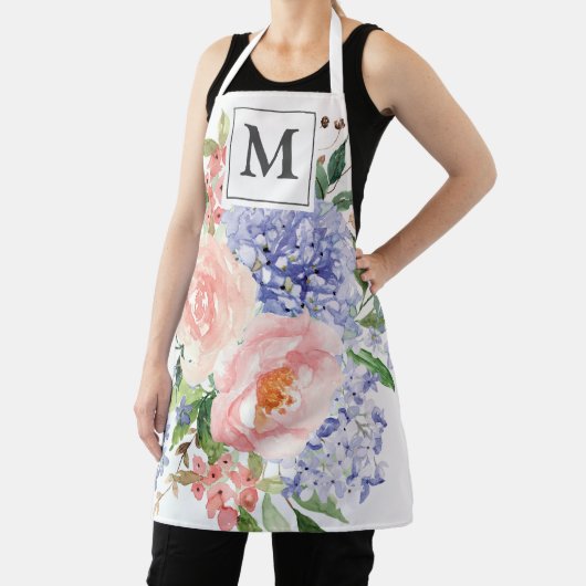 Mit Monogramm Farbe Blau Rosa Frühling Blüte Schürze (InSitu)