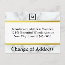 mit Monogramm Farbe in weißem Marmor - Adressenänd Ankündigungspostkarte