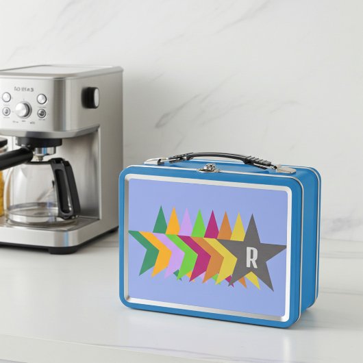 Mit Monogramm, farbenfrohe Sterne auf Lila Licht,  Metall Brotdose