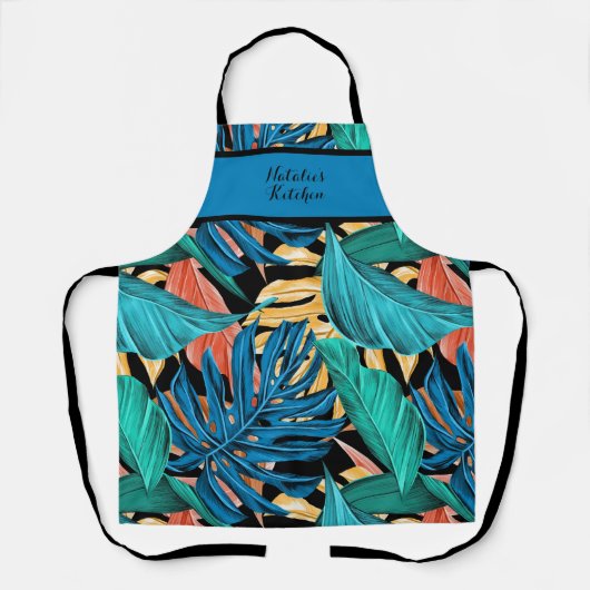 Mit Monogramm Farbenfrohe tropische Druckküche Sch Schürze (Vorderseite)