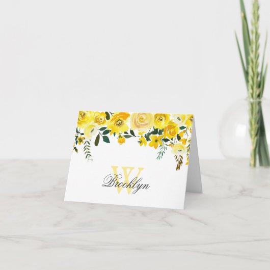 Mit Monogramm Farbflora-Karte Dankeskarte (Vorderseite)