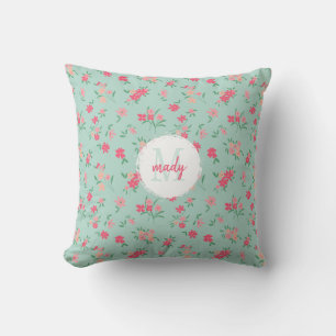 Mit Monogramm farbige Blume auf Aquamarin Kissen