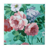 Mit Monogramm farbige Rose Fliese (Vorderseite)