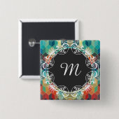 Mit Monogramm Farbkuben Geometrisches Muster 2 Button (Vorne & Hinten)