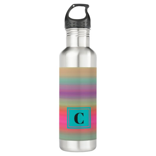 Mit Monogramm Farbstreifen Wasser Flasche Edelstahlflasche (Vorderseite)