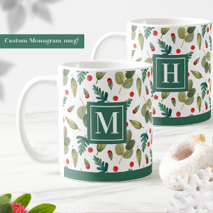 Mit Monogramm, festliche Grünanlage und hellgrün Kaffeetasse