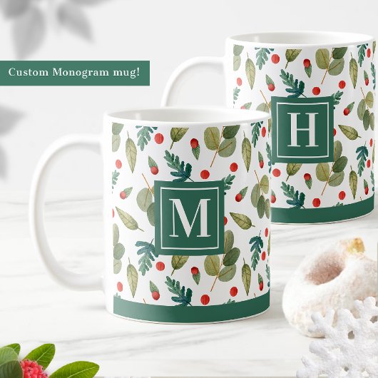 Mit Monogramm, festliche Grünanlage und hellgrün Kaffeetasse