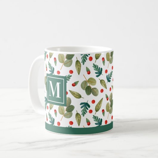 Mit Monogramm, festliche Grünanlage und hellgrün Kaffeetasse (Vorderseite Links)
