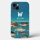 Mit Monogramm Fisch unter blauem Ozean Case-Mate iPhone Hülle (Rückseite)
