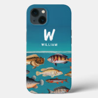 Mit Monogramm Fisch unter blauem Ozean