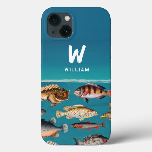 Mit Monogramm Fisch unter blauem Ozean Case-Mate iPhone Hülle (Rückseite)