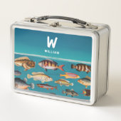 Mit Monogramm Fisch unter blauem Ozean Metall Brotdose (Vorderseite)