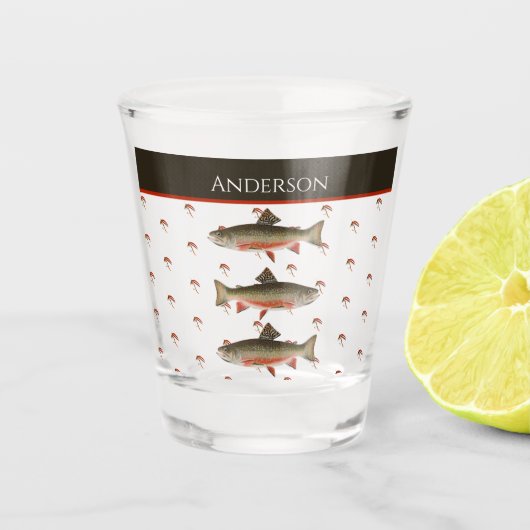 Mit Monogramm Fischer Fliegenfischer Bachforelle Schnapsglas (Vorderseite)