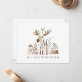 Mit Monogramm, flache Karte für Waldtiere von Kind (Vorderseite/Rückseite Beispiel)