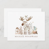 Mit Monogramm, flache Karte für Waldtiere von Kind (Vorne/Hinten)