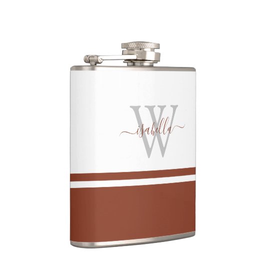 Mit Monogramm Flasche Moderner Skriptrust Flachmann (Rechts)