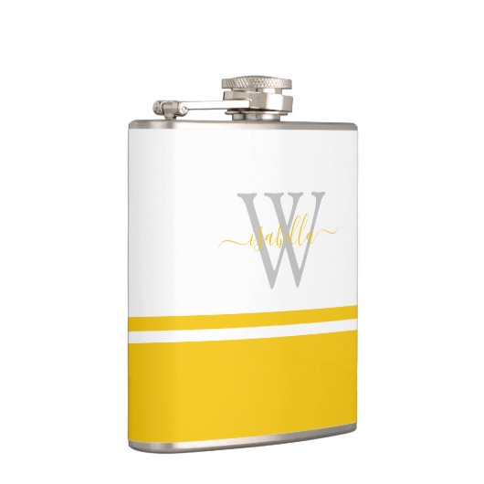 Mit Monogramm Flask Modern Script Yellow Flachmann (Rechts)