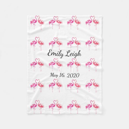 mit Monogramm Fleece Flamingo-Babydecke (Vorderseite)