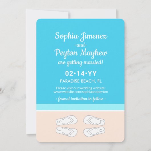 Mit Monogramm Flip Flops Beach Hochzeit modern ein Save The Date (Rückseite)