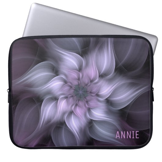 Mit Monogramm florales Fraktal Laptopschutzhülle (Vorderseite)