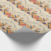 Mit Monogramm Folk Art Christmas Deer Trees Blue R Geschenkpapier (Ecke)