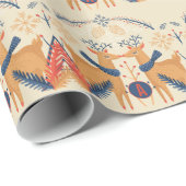 Mit Monogramm Folk Art Christmas Deer Trees Blue R Geschenkpapier (Rolleneckpunkt)