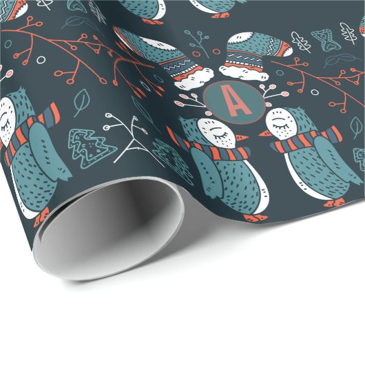 Mit Monogramm Folk Art Weihnachten Geschenkpapier (Rolleneckpunkt)