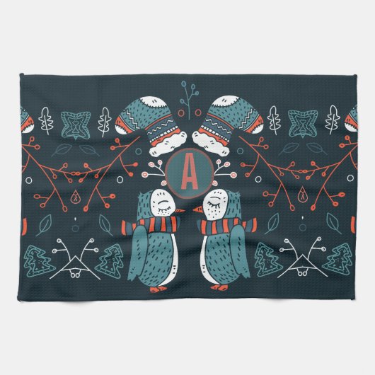 Mit Monogramm Folk Art Weihnachten Geschirrtuch (Horizontal)