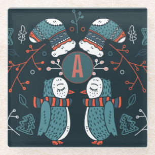 Mit Monogramm Folk Art Weihnachten Glasuntersetzer