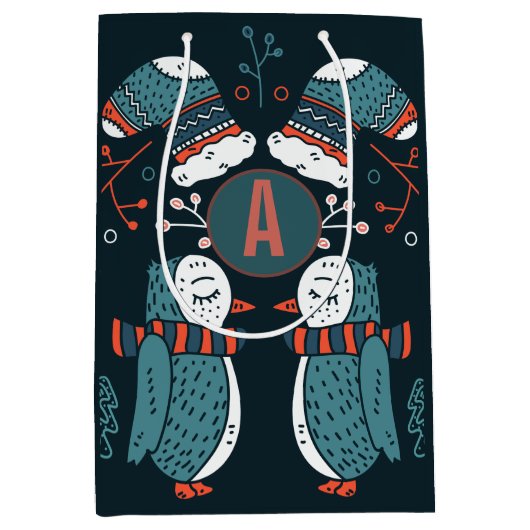 Mit Monogramm Folk Art Weihnachten Mittlere Geschenktüte (Vorderseite)