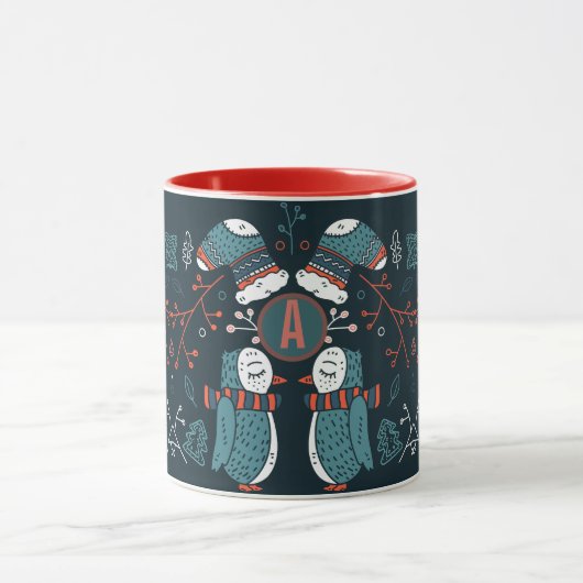 Mit Monogramm Folk Art Weihnachten Tasse (Zentrum)
