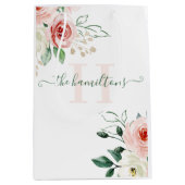 Mit Monogramm Foto Aquarellfarben Rosenstopfbeutel Mittlere Geschenktüte (Vorderseite)