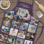 Mit Monogramm Foto Collage Grid Muster Lila Gold Schürze<br><div class="desc">Feiern Sie die Freuden von Familie und Freunden mit einer eleganten Collage Schürze für Fotos. Wenn Sie einen Hintergrund oder Text in anderen Farben als lila, Lavendel und Gold bevorzugen, lesen Sie die folgenden Hinweise. (IMAGE PLACEMENT TIP: Eine einfache Möglichkeit, ein Foto genau so zu zentrieren, wie Sie es gewollt...</div>