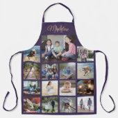 Mit Monogramm Foto Collage Grid Muster Lila Gold Schürze (Vorderseite)