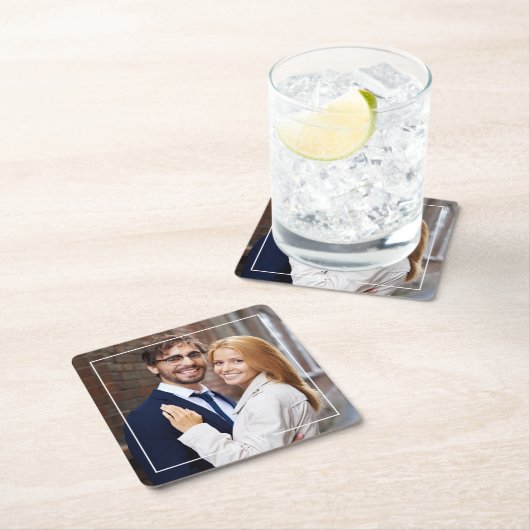 Mit Monogramm Foto des modernen Square Frame Rechteckiger Pappuntersetzer (Vor Ort)